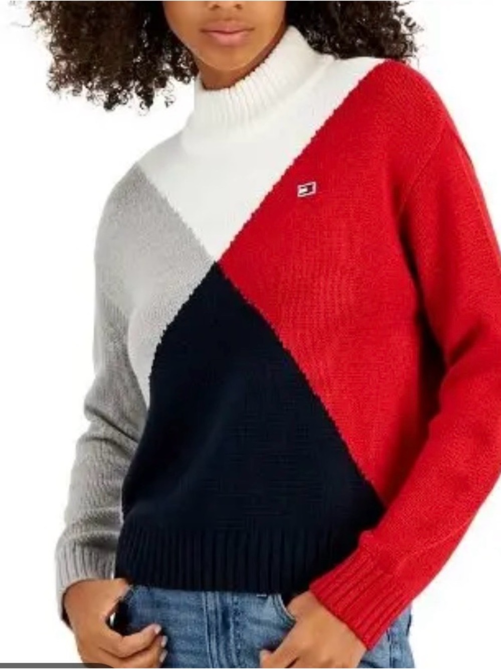 NWT Tommy Hilfiger Mock Neck Colorblock Sweater Size XL